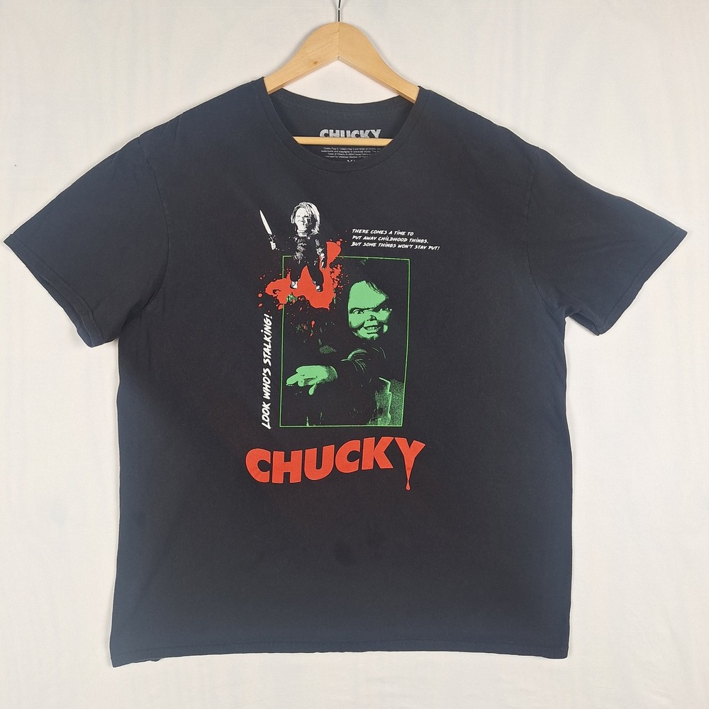 Universal Studios Chucky Child's Play Movie Graphic T-Shirt Black XL 100% Cotton